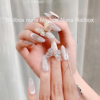 Nailbox nuna móng úp thiết kế móng tay thạch nude đính charm rung và gấu trắng