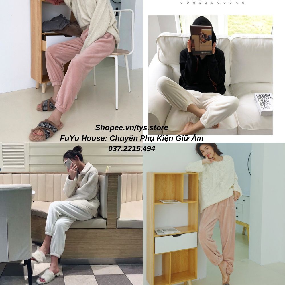 Quần nhung Bo Gấu nam nữ Ulzzang style Hàn Quốc siêu giữ ấm thu đông - FuYu House