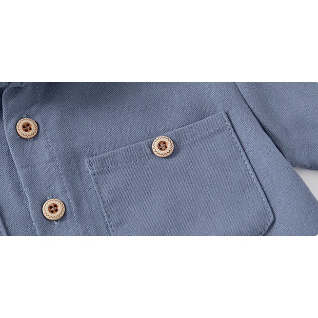 Áo sơ mi cho bé WELLKIDS áo dài tay họa tiết túi ngực có khuy