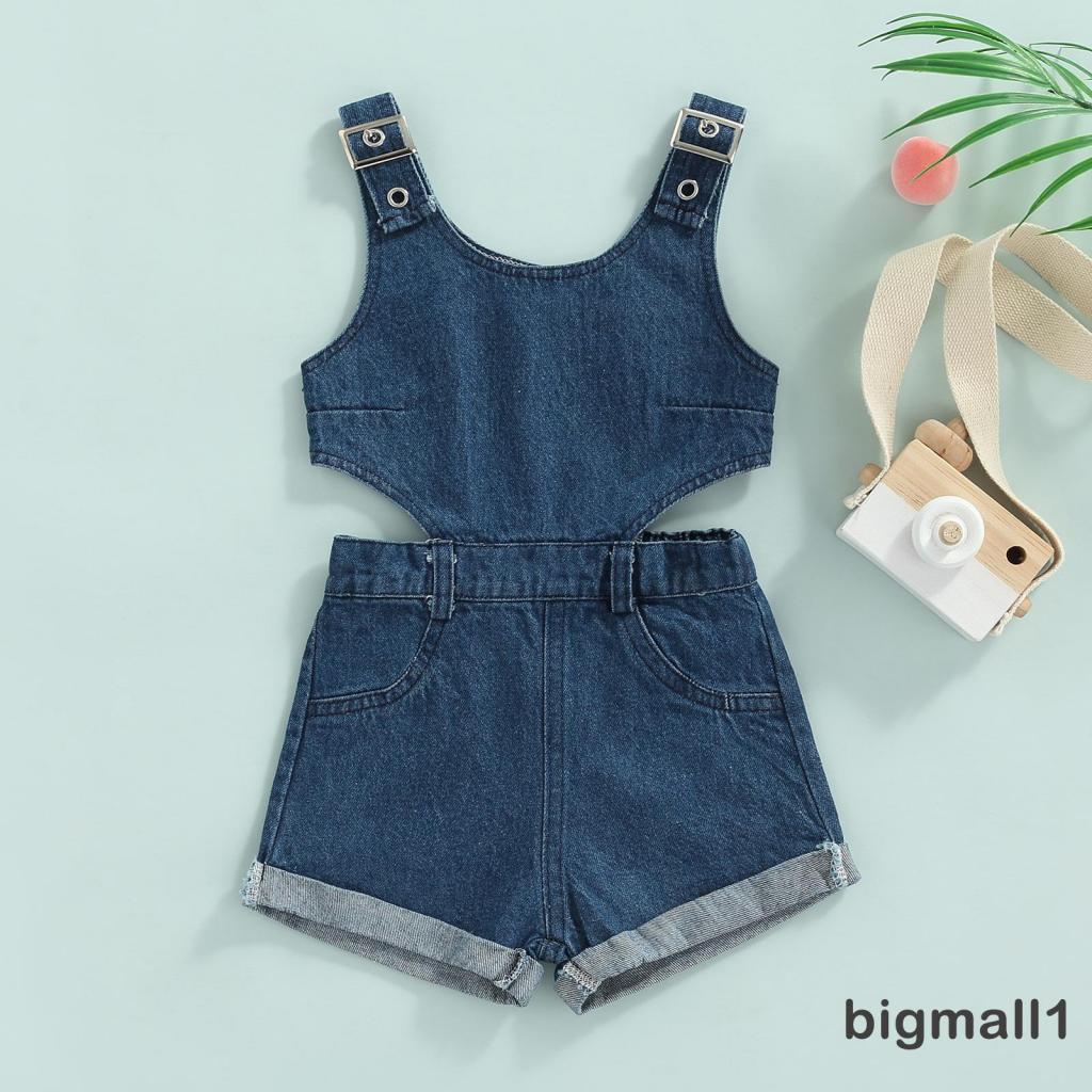 Bộ Áo Liền Quần Denim Cổ Chữ U Không Tay Cắt Vai Dành Cho Bé Gái 6 Tháng 4 Tuổi