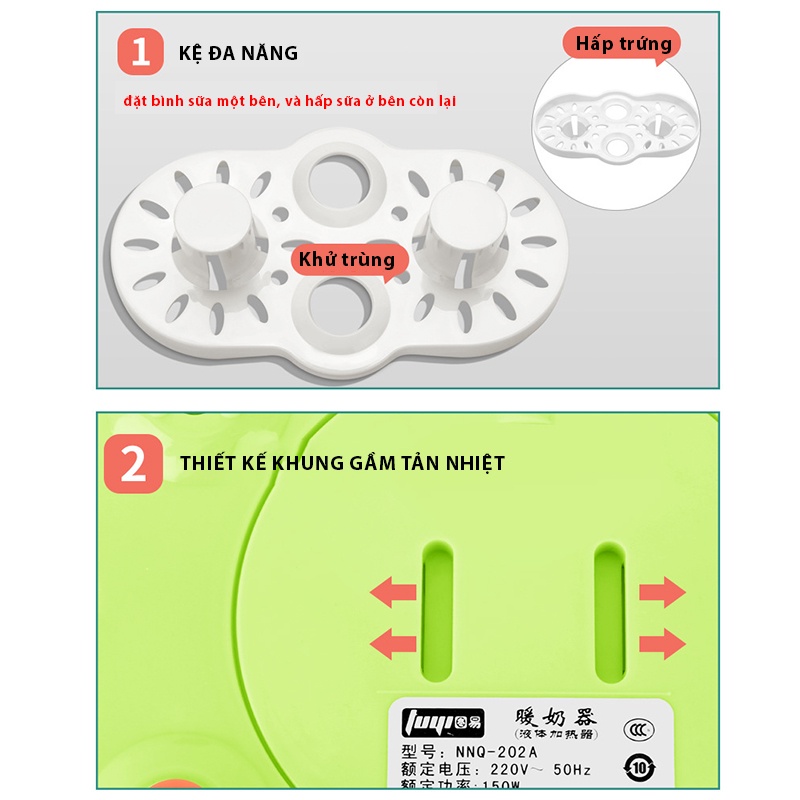 Máy hâm sữa 2 bình cổ rộng, hâm sữa, ủ sữa và thức ăn siêu tốc, 4 chức năng tiện lợi, bảo hành 12 tháng