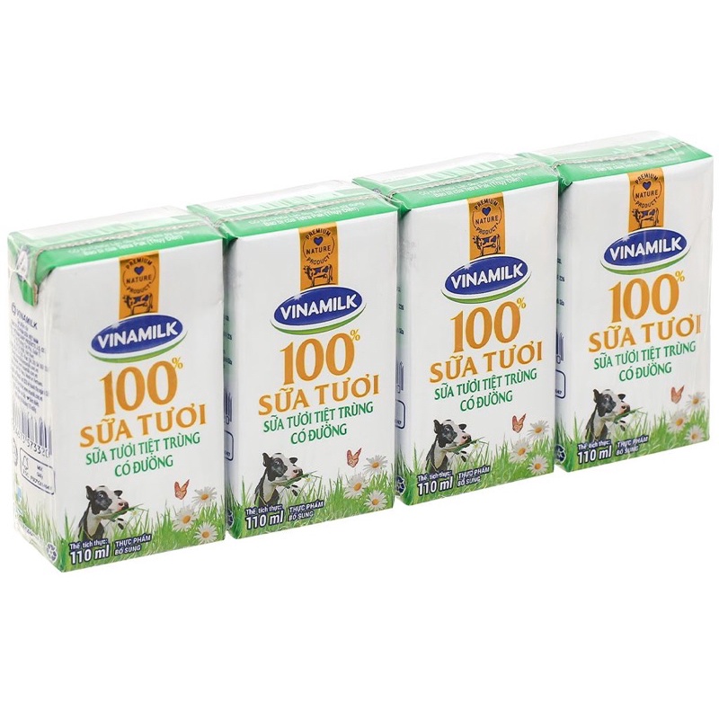 Sữa tươi tiệt trùng Vinamilk 100% lốc 4 hộp 110ml