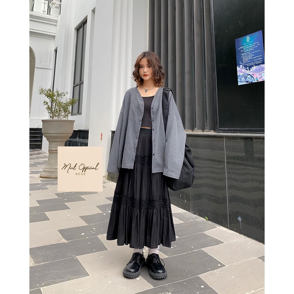 ÁO CARDIGAN NỈ LÌ OVERSIZE CỔ V CÚC DỌC XÁM NÂU - ÁO CADIGAN LEN MỎNG 2 MÀU NÂU XÁM | BigBuy360 - bigbuy360.vn