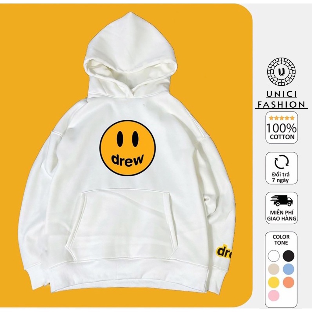 Áo nỉ Hoodie Drew house mặt cười Unici shop, áo nỉ bông hoodie unisex nam nữ AN205