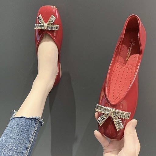 Giày bệt nữ 💎SALE💎 giày búp bê công sở xinh đính đá nơ mũi tròn đẹp da bóng đế chống trơn hàng nhập khẩu cao cấp | BigBuy360 - bigbuy360.vn