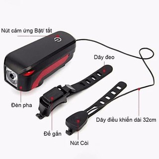 Đèn Xe Đạp 2 trong 1 (Đèn và còi) Pin sạc