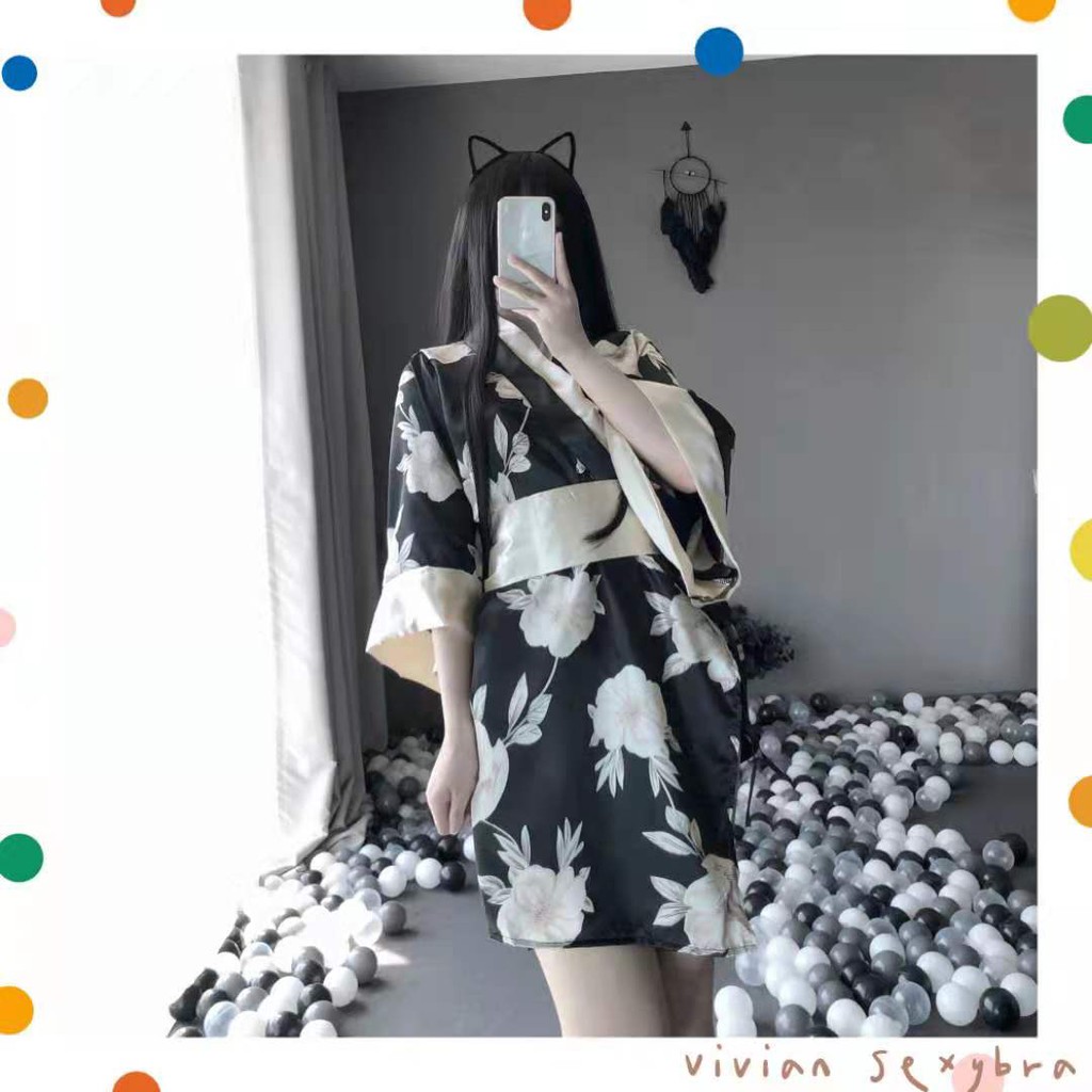 🌺Sexy đồ ngủ🌺Kimono Nhật Bản Cosplay Đồ lót đầm ngủ +quần lót Freesize 40-65kg--Không socks--020 | BigBuy360 - bigbuy360.vn