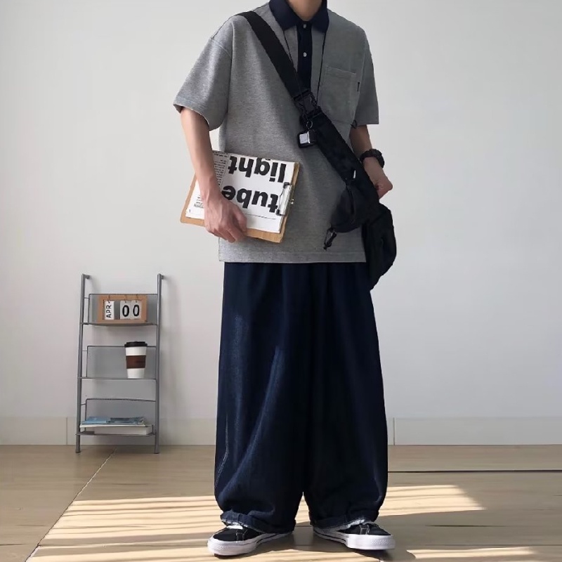 Áo Thun polo Tay Ngắn Dáng Rộng Thoáng Khí Phong Cách Nhật Bản Thời Trang Mùa Hè Cho Nam