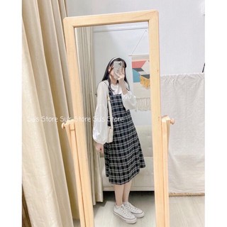 Set váy yếm kẻ caro be