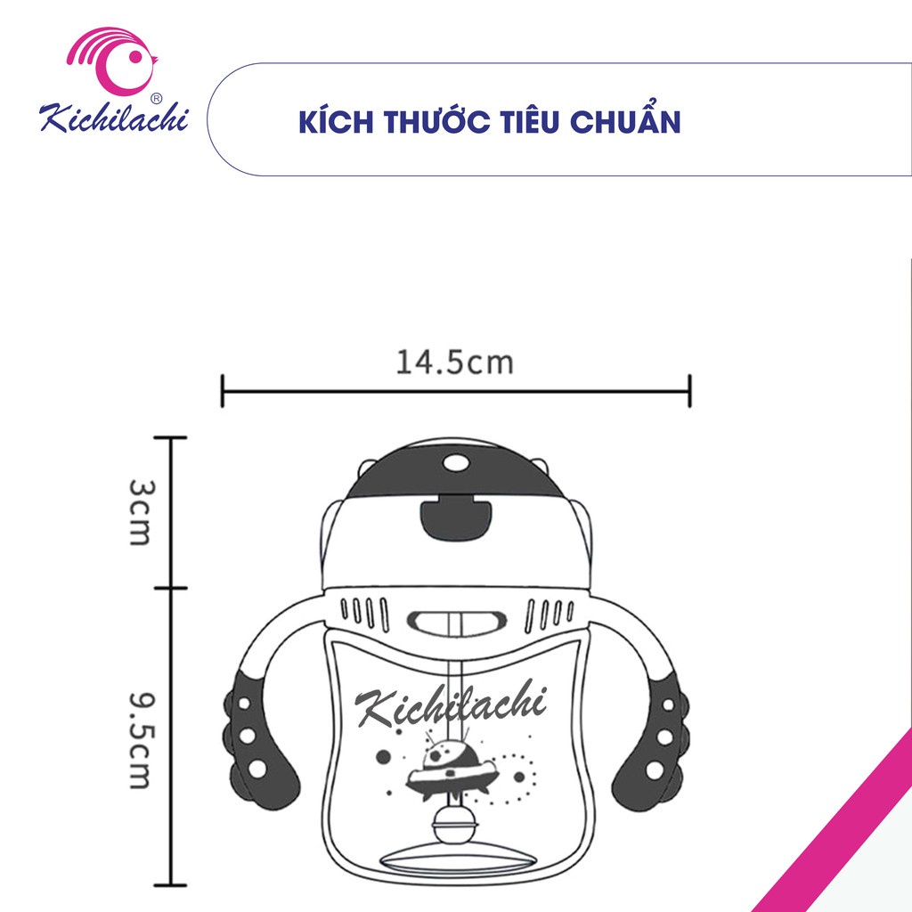 [CHỐNG SẶC, CÓ TAY CẦM] Bình tập uống nước Kichilachi 300ml nhựa Tritan không BPA an toàn cho bé