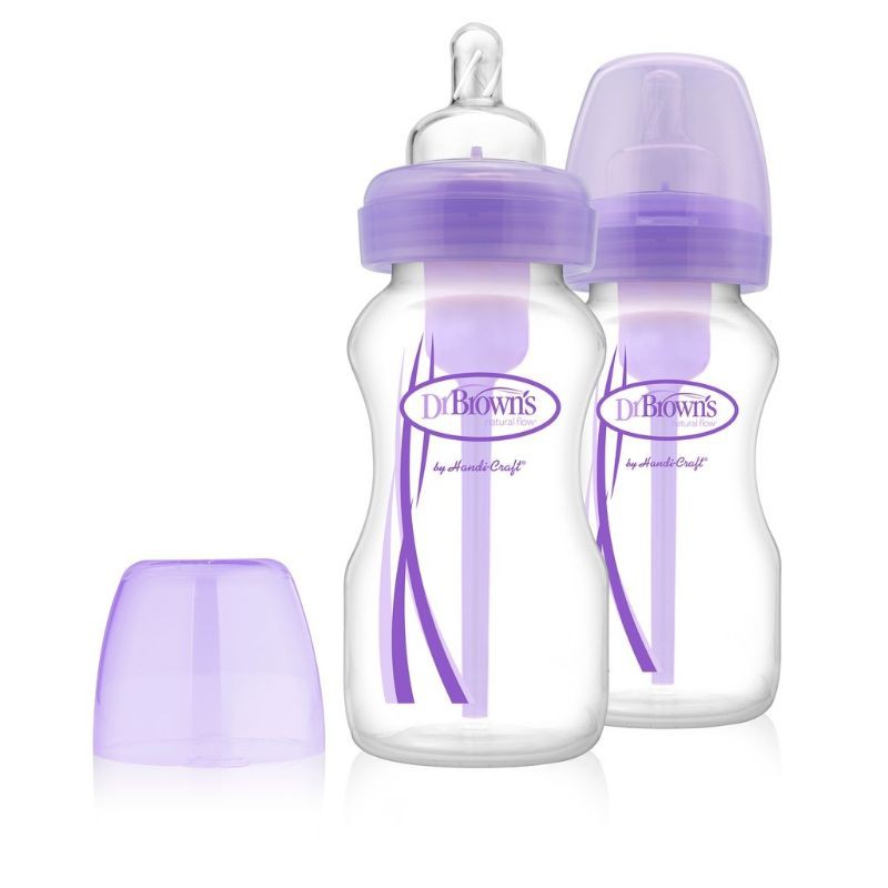 Combo 2 bình sữa Dr Brown's Options cổ rộng 270ml nhựa PP màu tím