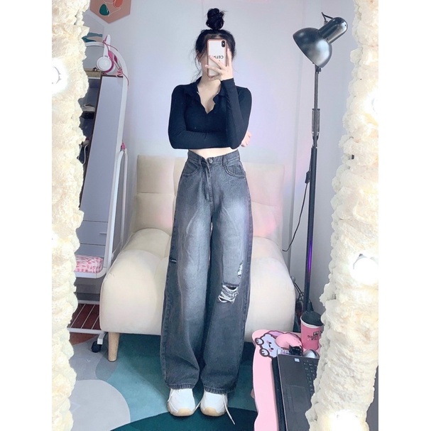 Quần bò suông ống rộng quần jean nữ suông quần jean ống rộng cạp cao | BigBuy360 - bigbuy360.vn