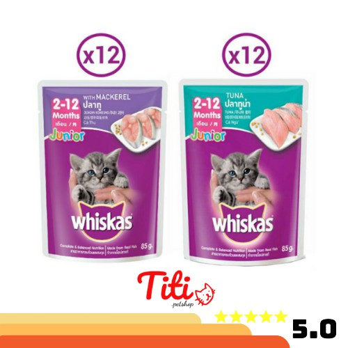 PATE MÈO- COMBO 12 GÓI PATE WHISKAS CHO MÈO CON_Thức ăn ướt Pate cho mèo Whiskas Junior Tuna 80gr, Pate cho mèo cao cấp