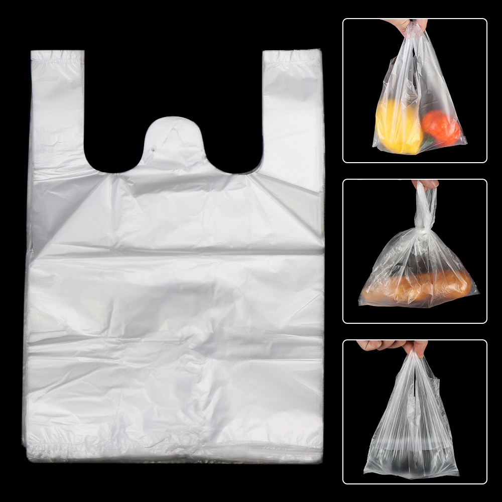 50/ 100 Túi mua sắm tùy chọn kích thước trong suốt có tay cầm tiện dụng