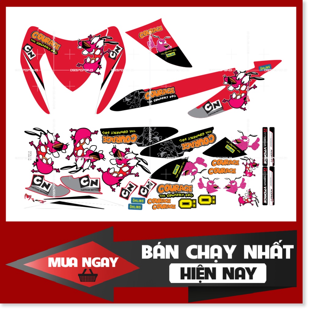 ( Quí khách vui lòng mang ra tiệm cho thợ dán ) Tem click 110 chó nhút nhát đỏ