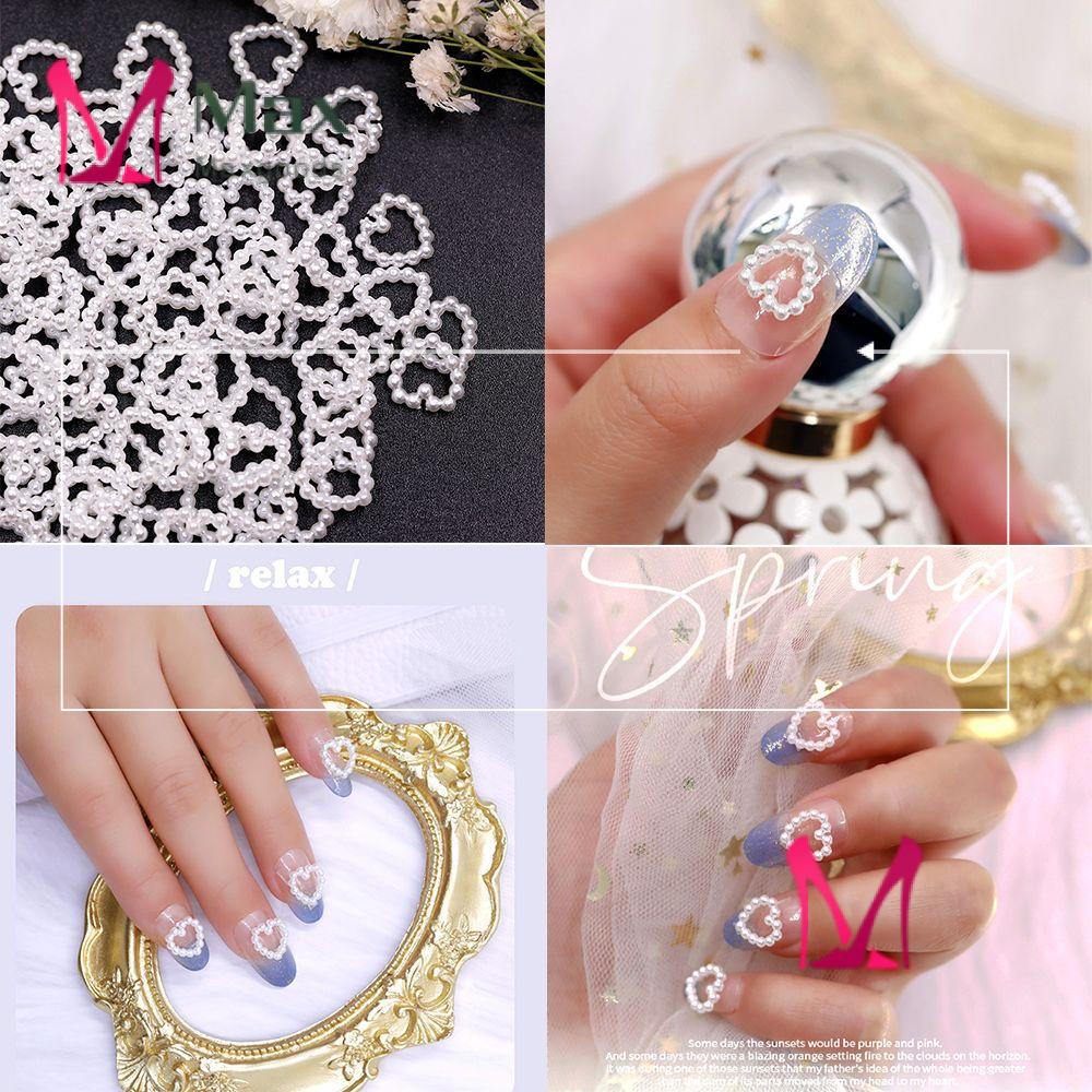 Bộ 10 Phụ Kiện Ngọc Trai Trắng 3D Trang Trí Móng Tay Cho Nữ|Sticker Dán Tường Hình Trái Tim Xinh Xắn
