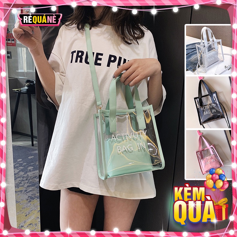 Túi Xách Trong Suốt Xinh Dáng Vuông Kèm Túi Da RQN1807