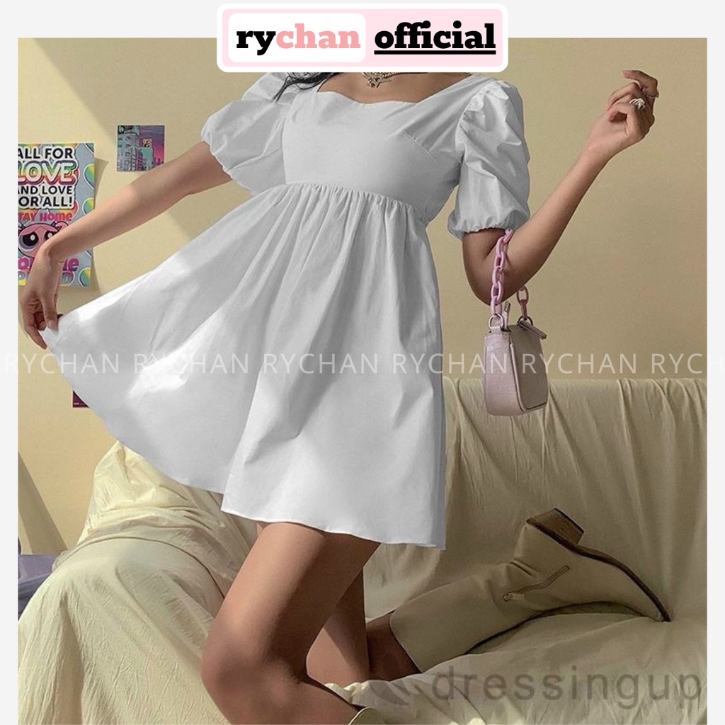 Đầm Babydoll Màu Trắng Cổ Vuông Tay Ngắn Phồng Cực Hot Hit [ẢNH THẬT CUỐI] - DX9897