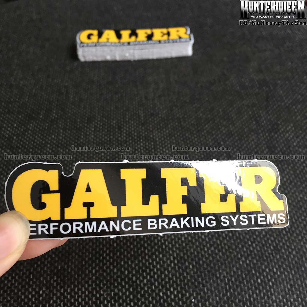 GALFER[9.7x2.4cm] decal cao cấp chống nước, sắc nét, bền màu, dính chặt. Hình dán logo trang trí mọi nơi, in theo yêu cầ