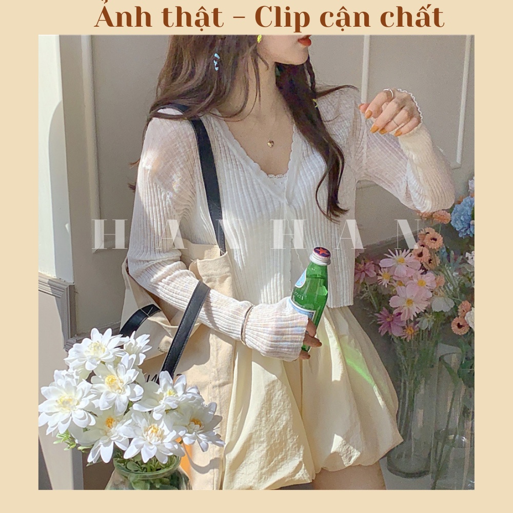 Áo khoác cardigan mỏng MÁT MỀM NHẸ dệt kim dài tay mùa hè cổ V dáng croptop phong cách Hàn Quốc C2