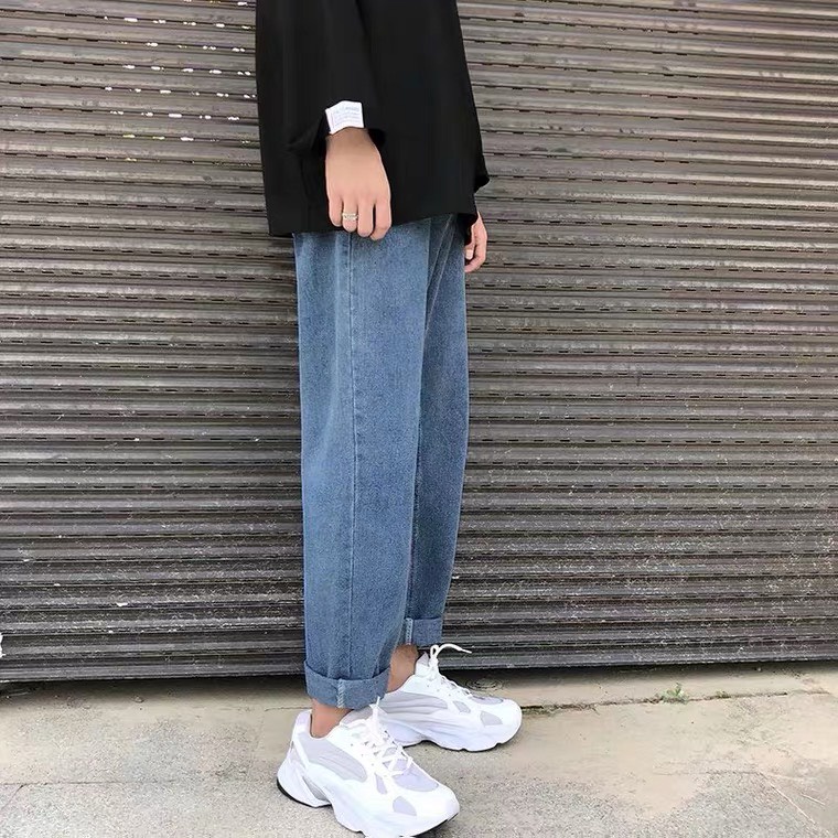 Quần Jean Baggy nam nữ Hiyou Xanh Blue, Chất jean mịn nhập khẩu Quảng Châu