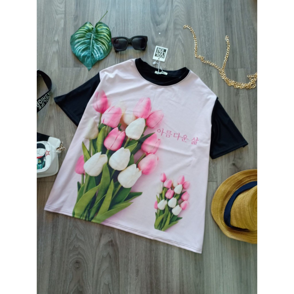 áo thun thái unisex oversize[hình hoa tulip]