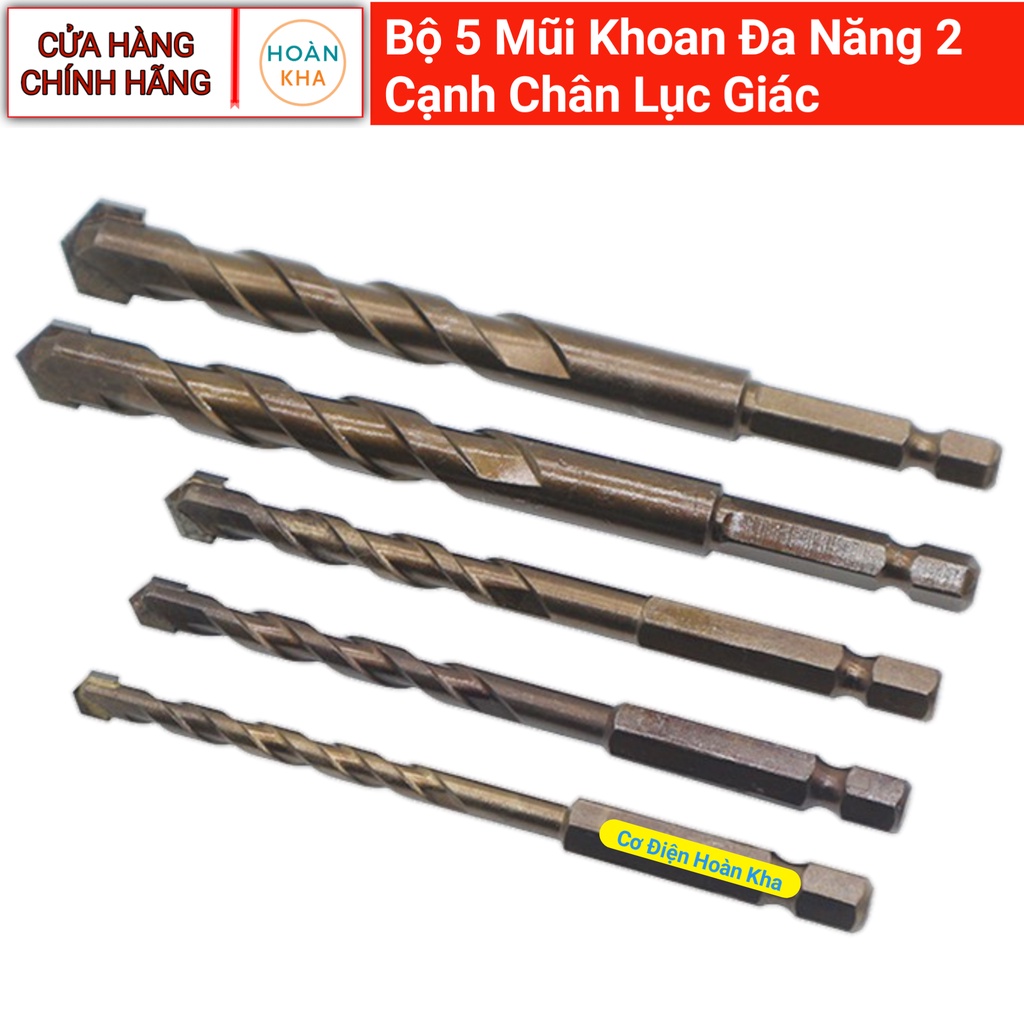 Bộ 5 Mũi Khoan Đa Năng 2 Cạnh Chân Lục Giác Tùy Chọn Kích Thước