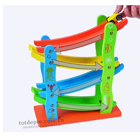 Đồ chơi gỗ - Cầu trượt ô tô ziczac 4 tầng