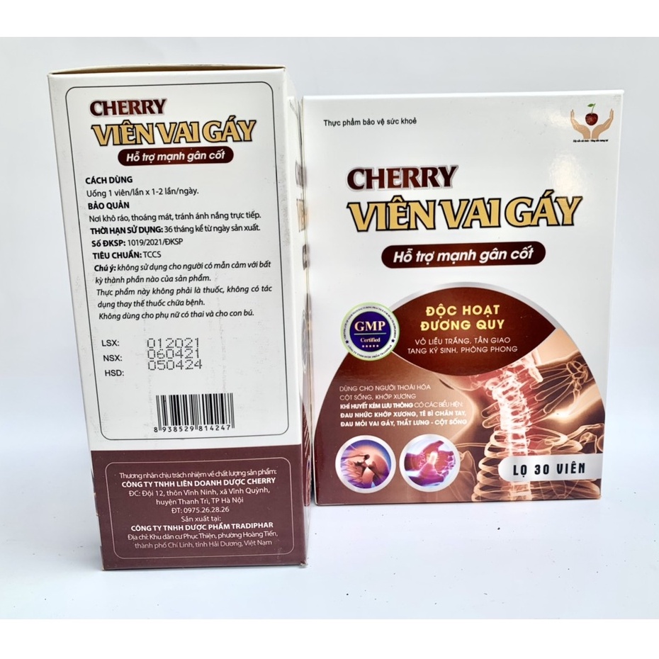 Viên Uống Vai Gáy Cherry Hỗ Trợ Mạnh Gân Cốt Giảm Đau Lưng Cột Sống Lọ 30 Viên