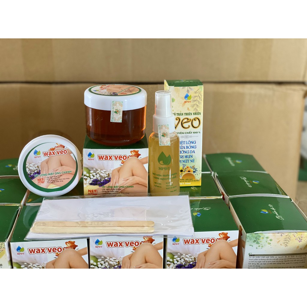 Combo Tẩy Lông Vĩnh Viễn Veo: (Mỡ trăn) (Wax tẩy lông + tặng kèm giấy wax + que gạt)