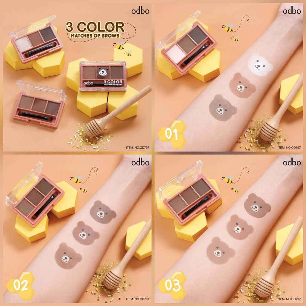 Set Bột Tán Mày Tông Nâu Tự Nhiên Odbo 3 Color Matches Of Brows No.02