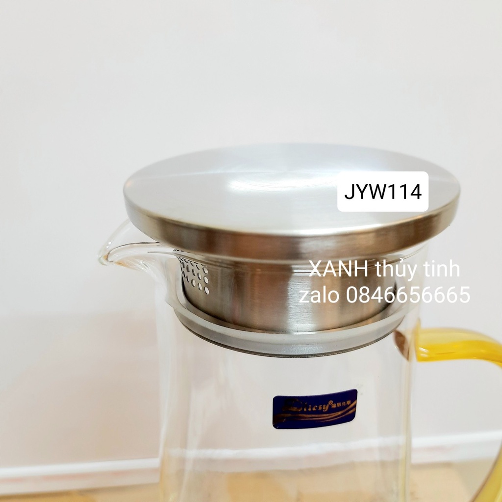 Bình thủy tinh quai vàng, nắp inox 1400ml - mã JYW114