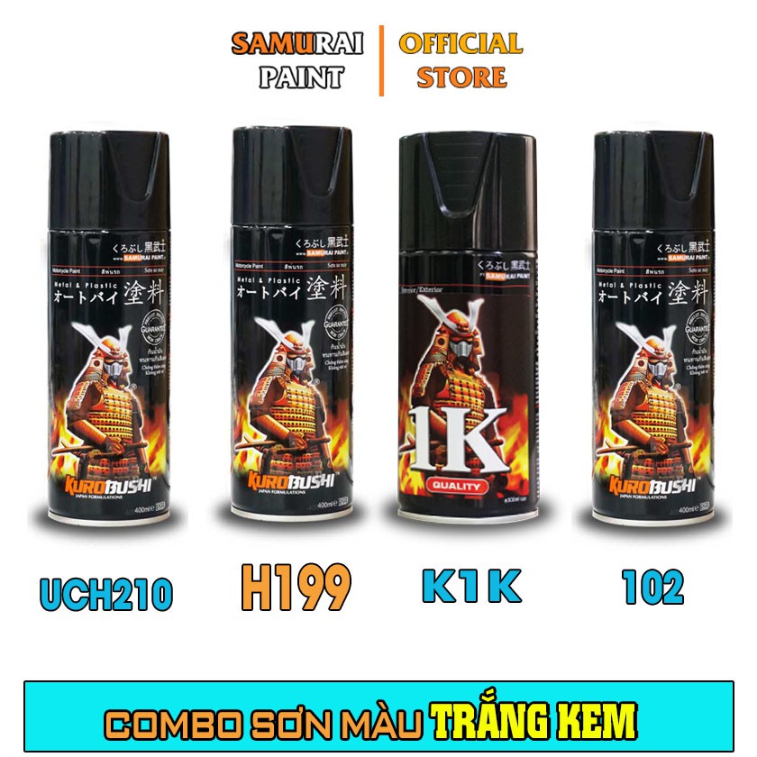 Combo Sơn Samurai Màu Trắng Kem Chính Hãng (H199 - UCH210 - K1K - 102 - P800)