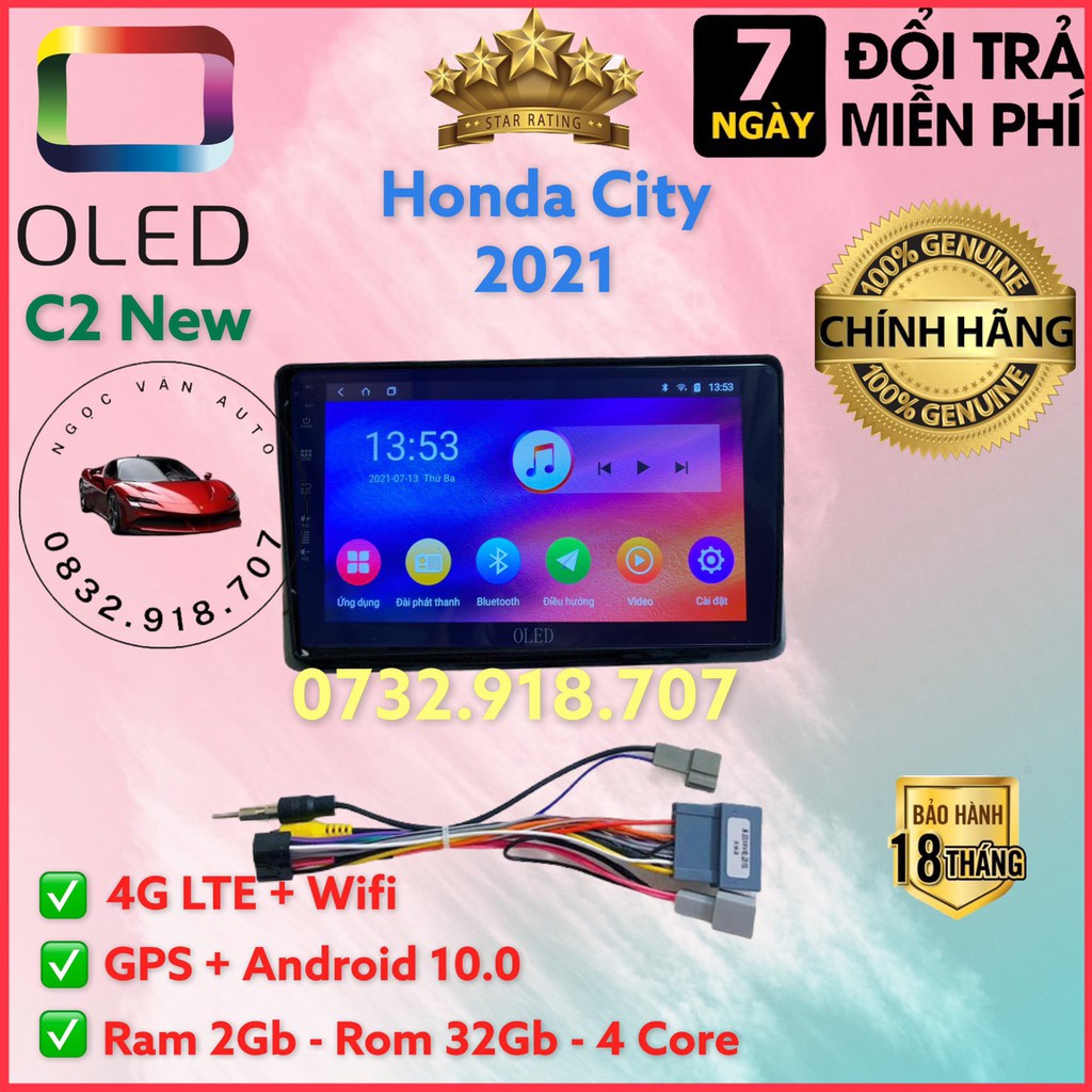 Màn hình Android OLED C2 theo xe City 2021, 9 inch Kèm dưỡng và jack nguồn zin theo xe