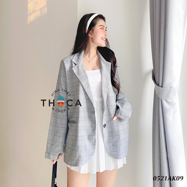 Khoác blazer nữ túi mổ 2 lớp caro THOCA HOUSE vest công sở khoác hằng ngày | BigBuy360 - bigbuy360.vn