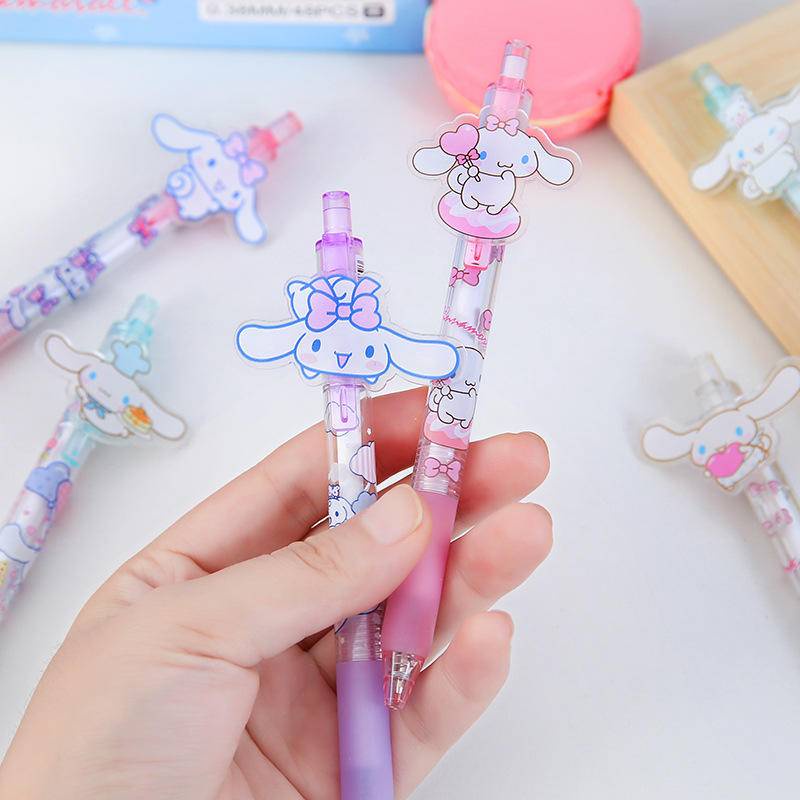 SANRIO Bộ 6 Bút Gel Mực Đen Dạng Nhấn In Họa Tiết Hoạt Hình Kuromi Dễ Thương Nhanh Khô Tiện Dụng Cho Bé