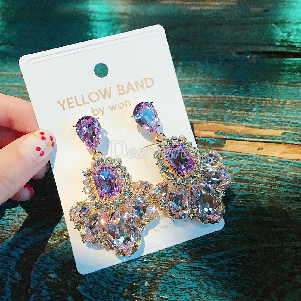 Đôi Khuyên Tai Dài Đính Đá Thạch Anh Tím Thời Trang Cho Nữ