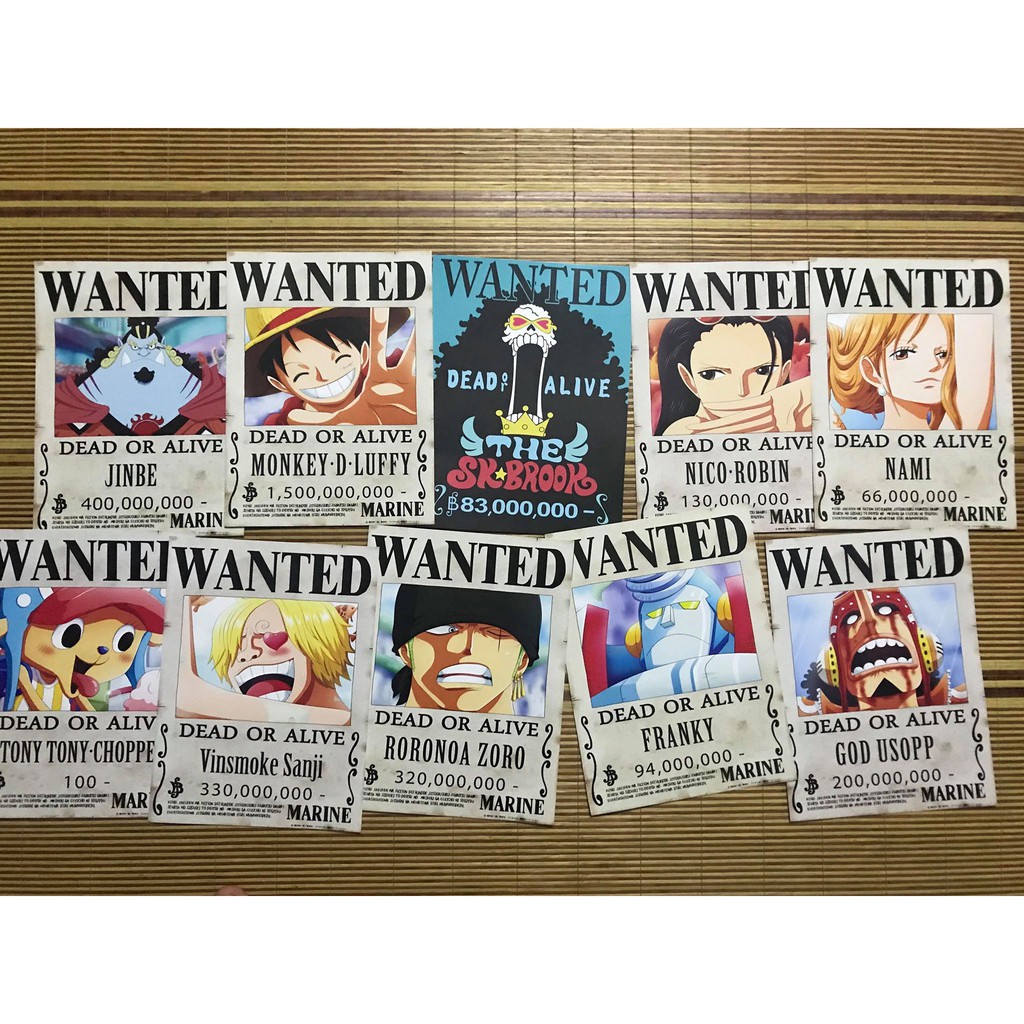 BỘ poster Wanted Truy nã Onepiece - 9 nhân vật team mũ rơm + tặng kèm 5 poster (Ace, Sabo, Jinbei,...)