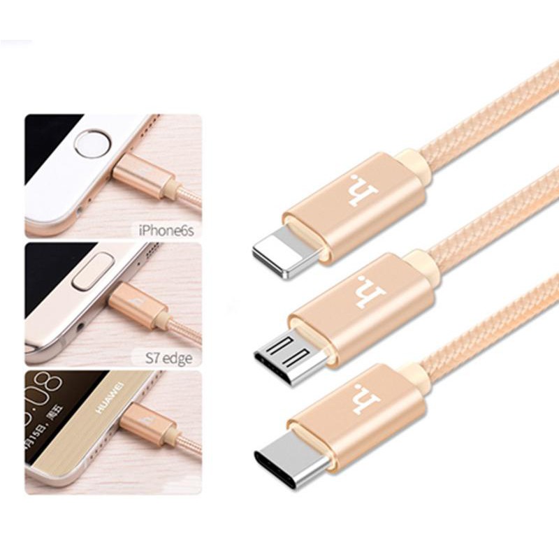 Cáp Sạc 3 Đầu Hoco X2 Iphone - Micro usb - Type C Dài 1M - BH 6 Tháng