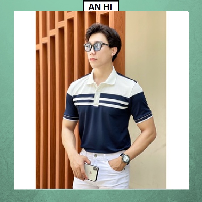 Áo thun polo nam nữ tay ngắn xanh 2 sọc ngực hàn quốc giá rẻ chất lượng cao