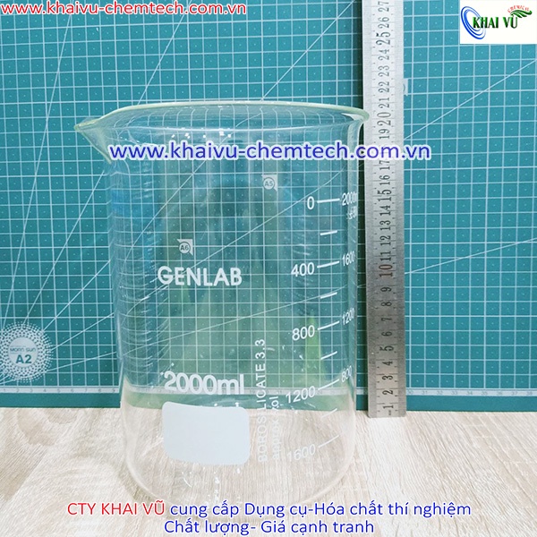 CỐC ĐỐT 2000ml thủy tinh chia vạch chịu nhiệt/Beaker 2000ml
