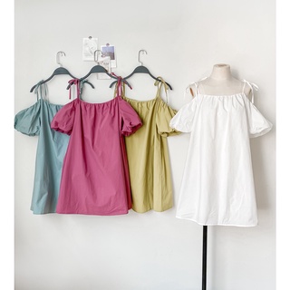 Đầm ngắn tay phồng rớt vai 4 màu lenclothing 8636