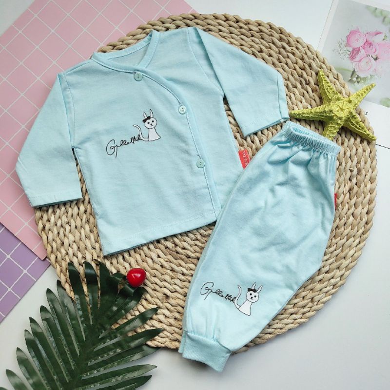 Bộ quần áo dài tay sơ sinh cúc chéo 100% cotton MĐ