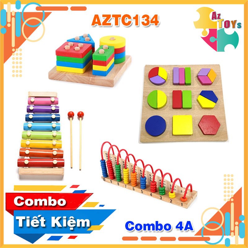 Combo Đồ Chơi Gỗ Thông Minh Giúp Bé Phát Triển Các Giác Quan - AZTC134