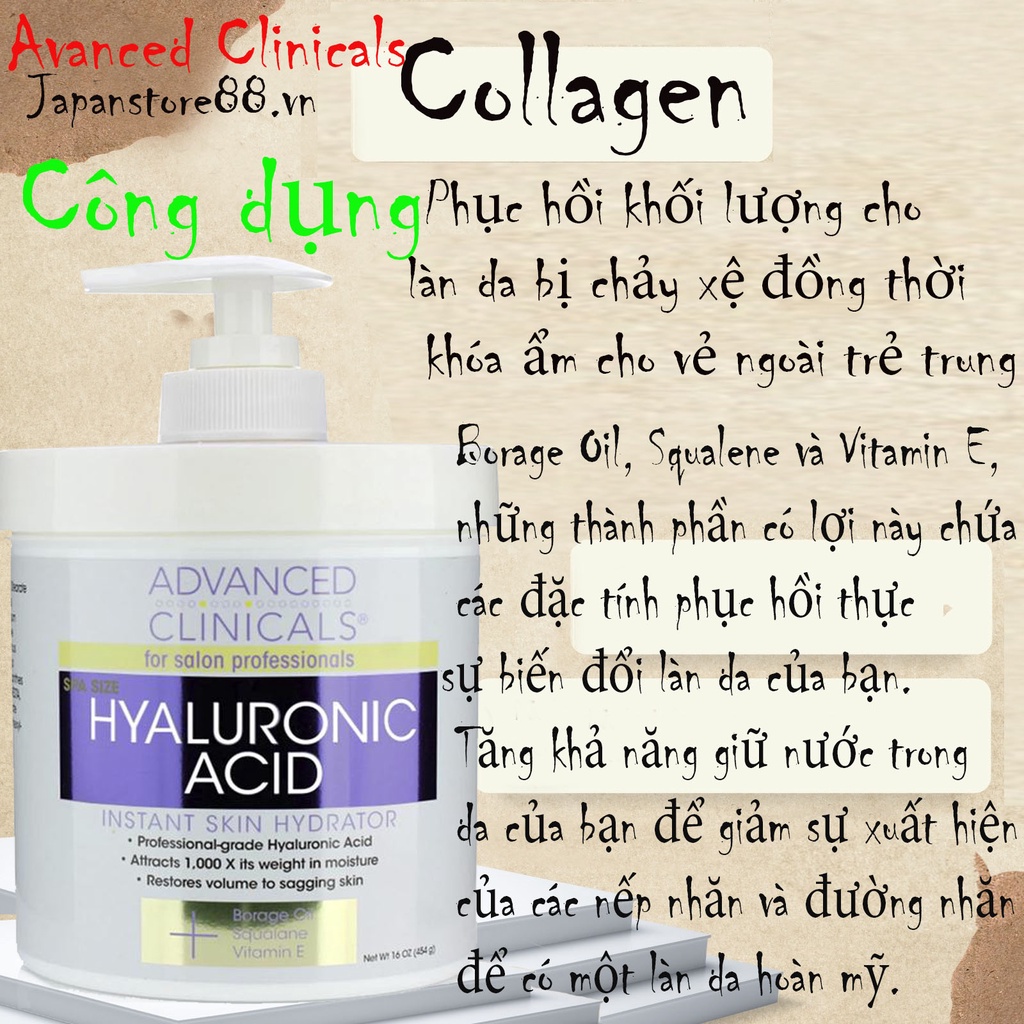 Kem dưỡng ẩm da hyaluronic acid advanced clinicals 454g