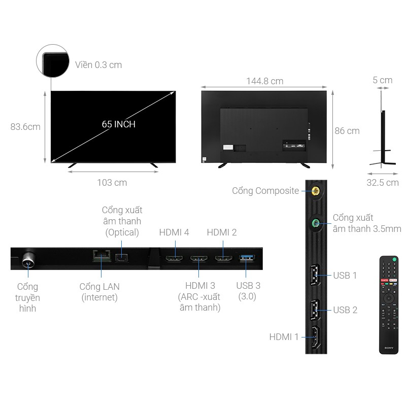 Android Tivi OLED Sony 4K 65 inch KD-65A8H (Miễn phí giao tại HCM-ngoài tỉnh liên hệ shop)