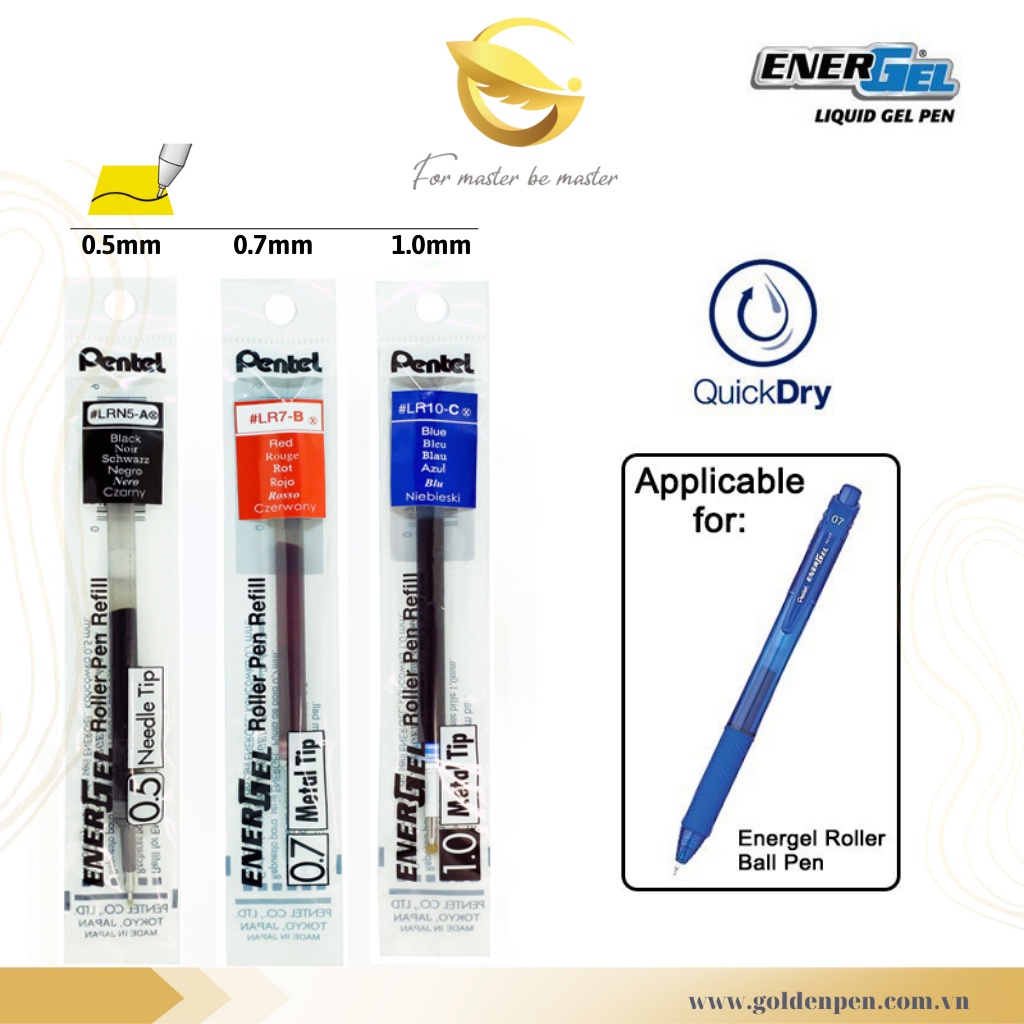 Ruột Bút Bi Nước Pentel Enegel LRN5 / LR7 / LR10 | 3 Cỡ Ngòi 3 Màu Mực Xanh/ Đen/ Đỏ| Thay Thế Các Dòng Bút Gel Pentel |