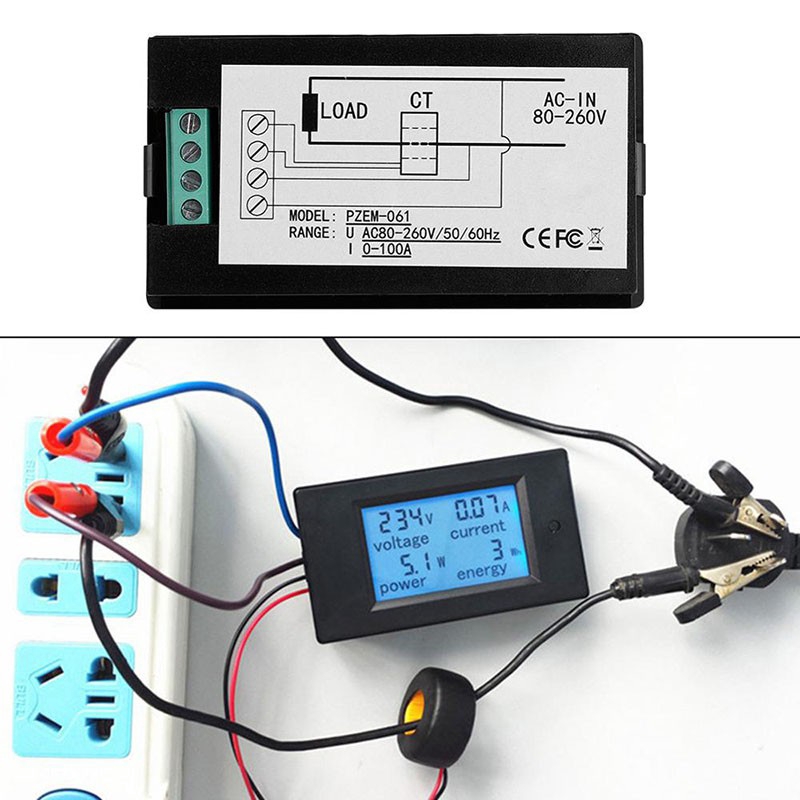 Đồng hồ đo điện 100A AC 80 ~ 260V Đồng hồ đo điện áp chính xác Ampe kế KWh Watt Đồng hồ đo năng lượng Điện áp hiện tại Bộ theo dõi công suất