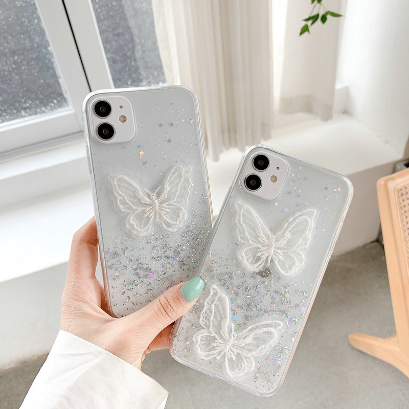 Ốp lưng Samsung A21S A20S A10S A9 A7 A6 J8 J6 J6+ J4 J4+ J5 J2 Prime Plus 2018 Starry Sky Sequin Glitter Lace Butterfly Soft Case