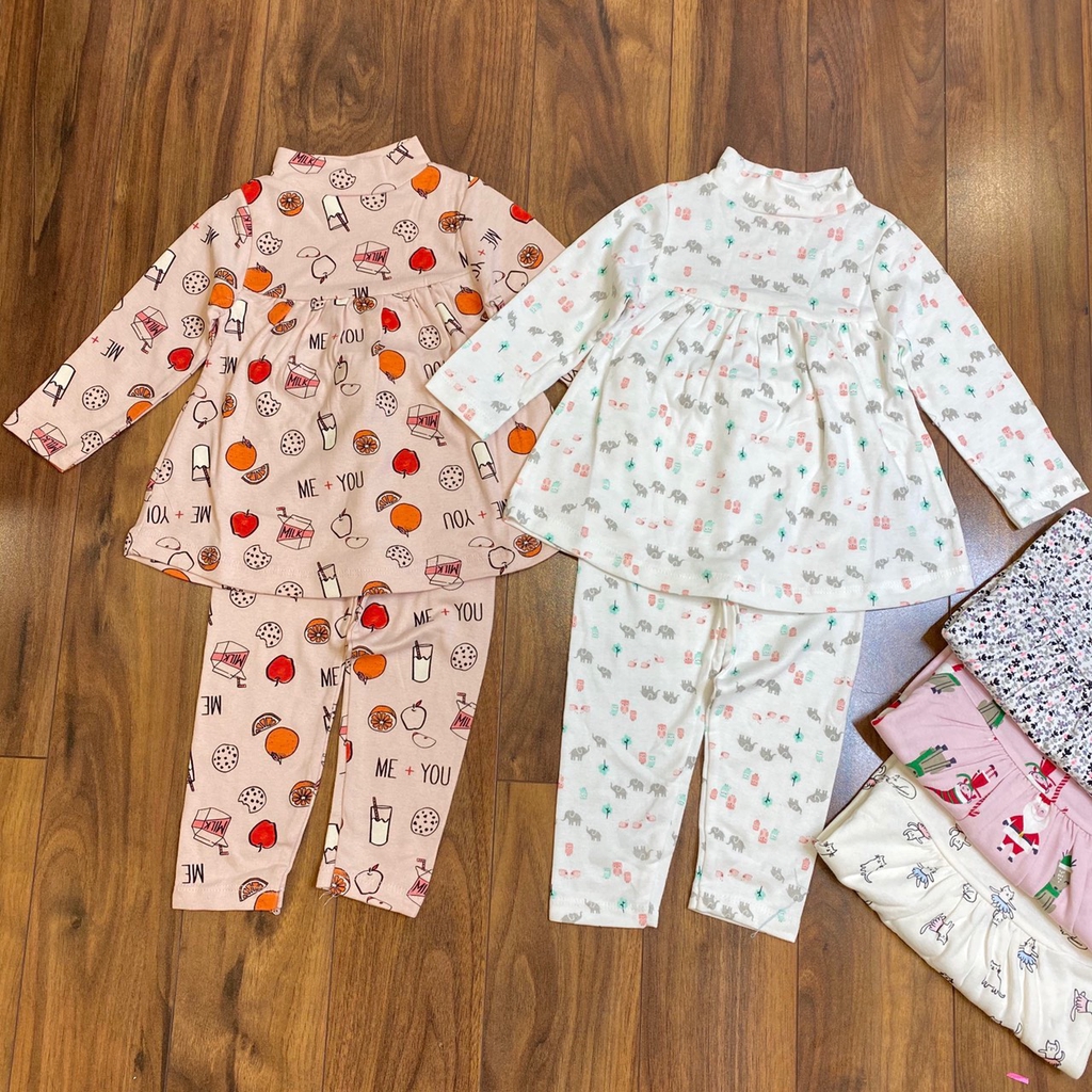 Bộ cotton bozip xuất cổ 3p dáng xòe cho bé gái XHN398